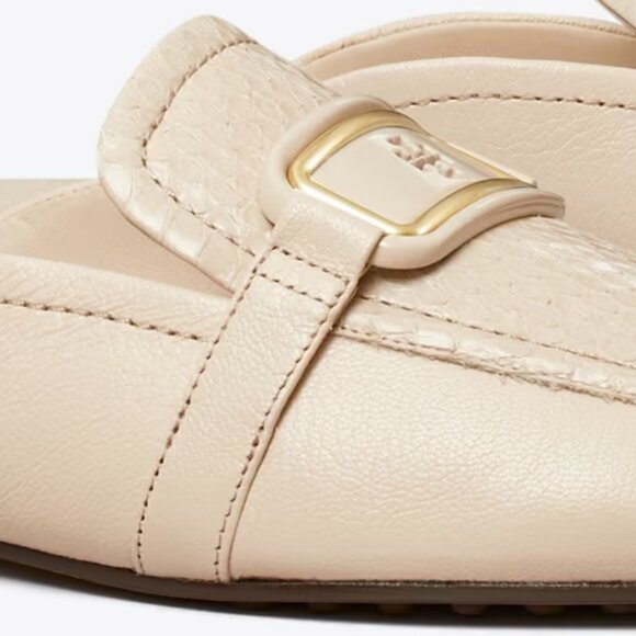 Tory Burch $348 Georgia Backless Loafer New Cream Snake Embossed Logo Buckle - Picture 7 of 11